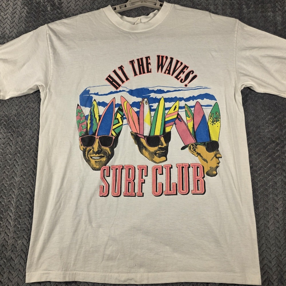 Vintage 90s Bugle Boy Surf Club T-Shirt Men's Medium Single Stitch Colorwave